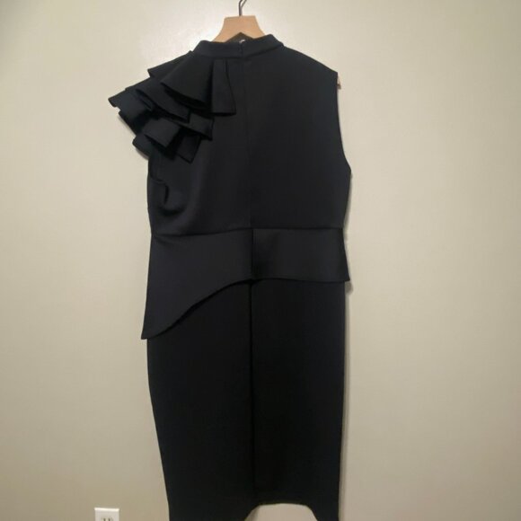 Elegant Cocktail Bodycon Sleeveless Mock Neck Ruffle Formal Midi Pencil Dress Bl - Picture 5 of 7